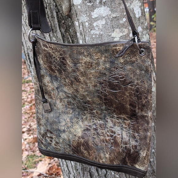 John Varvatos Collection Croc Embossed Leather Flat Messenger/ Crossbody… - Picture 7 of 15